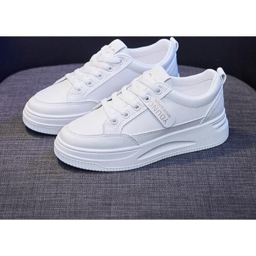2021 New Hot Style Casual Shoes Leather All-Match Womens Shoes Ladies Sports White Shoes Flat Bottom Shoes Vulcanize Shoes