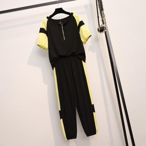 2021 New Womens loose Sports 2-piece set Korean Casual Sports Top + Pants Two-piece Suit Female Plus size Fashion Suit clothing