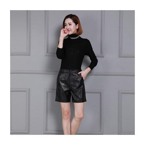 New 2022 Fashion Women Genuine Sheep Leather Shorts KS5577