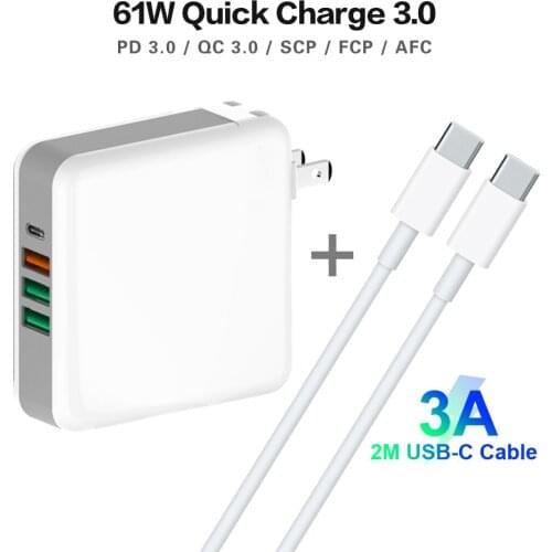 Newest TYPE-C USB C Power Adapter PD 61W QC3.0 18W Charger For iPhone Android (Standardized USB-C cable)