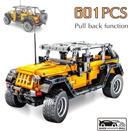 New Technical Speed Racing Block PULL BACK Retro Roadster Suv Car Building Blocks Bricks Toys Kid Gift