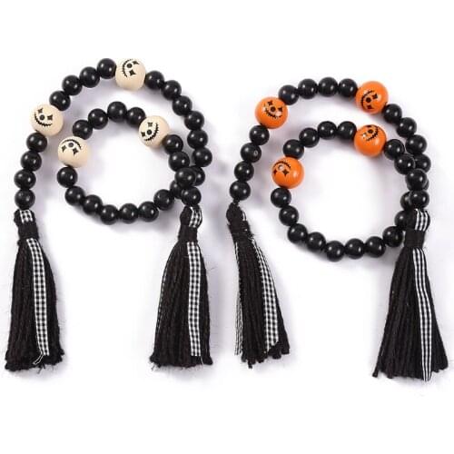 OGDA 68CM Halloween Tassel DIY Pumpkin Wooden Bead Pendant Holiday Decoration Home Wall Decoration Wall Hanging