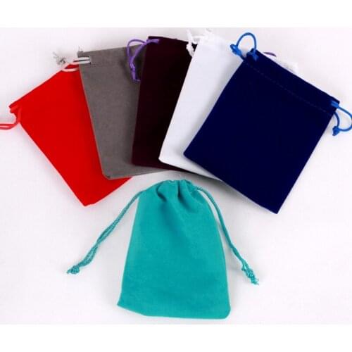 Wholesale 100pcs Velvet Bags Jewelry Pouches New 5X7CM White Velvet Soft Drawstring Bags for Ring Earring Lake Blue White Color