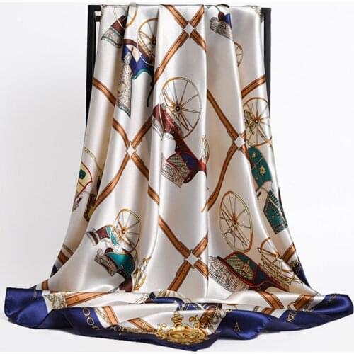 Fashion Shawl Scarves For Women Floral Print Satin Silk Hijab Scarf Female 90x90cm Square Kerchief Shawl Head Scarfs For Ladies