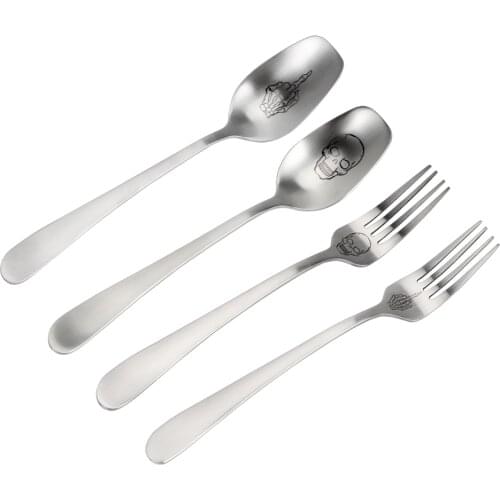 Stainless Steel Tableware Skeleton Skull Printed Dinnerware Middle Finger Bones Printed Spoon Forks Flatware Kitchen Tools