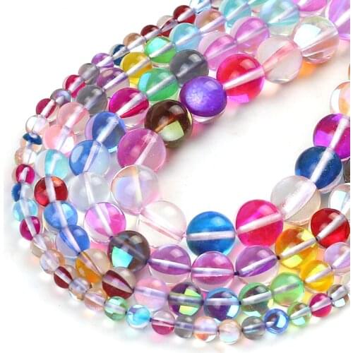Clear Colorful Flash Crystal Glass MoonStone Glitter Beads Round Loose Beads For Jewelry Making DIY Charms Bracelet 6/8/10/12mm