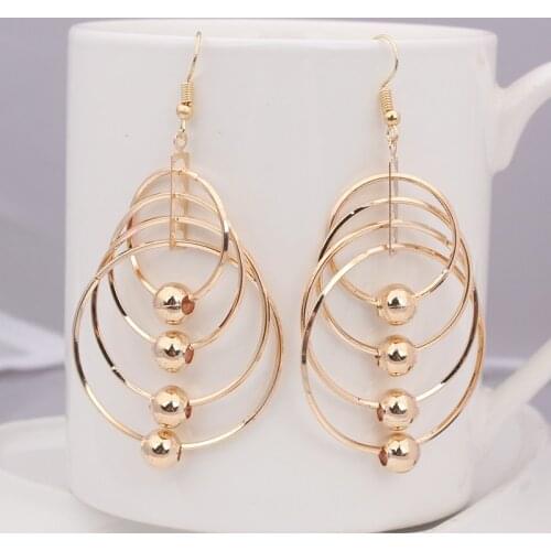 Multi-layer Big Circle Round Tassel Long Drop Earrings Fashion Gold Metal Statement Earrings for Women Wedding Jewelry Gift