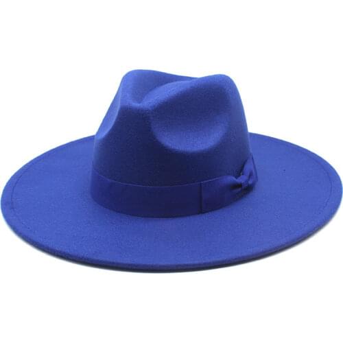 Fedora hat simple women men wool retro felt 9.5CM wide brim hat elegant ladies winter autumn jazz hat