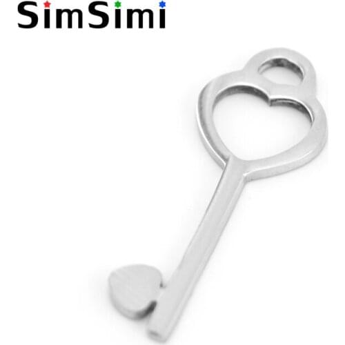 Simsimi mini heart key charms couple pendants mirror and brush polish stainless steel DIY jewelry making parts wholesale 100pcs