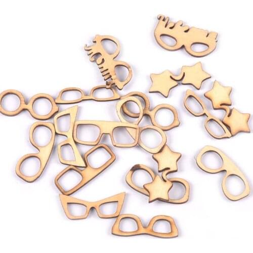 Random Mix Wood Crafts Glasses Pattern Handmade Ornaments Wooden Slices DIY Scrapbook Accessories Home Decor 17Pcs 20-35mm m2602
