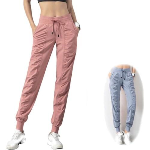 Fabric Drawstring Running Sport Joggers Women Quick Dry Athletic Gym Fitness Sweatpants with Two Side Pockets Exercise Pants