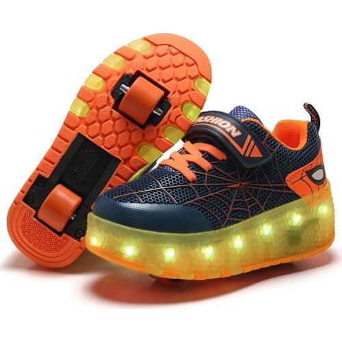 Led Wheel Roller Shoes for Kids Adult USB Charging Glowing Shoes with Lights Double Wheels Children Skate Shoes Size 28-39