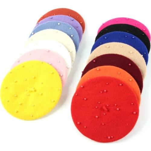 Fashion Girls Pearly Hat Warm Beret Children Kids Painter Hat Cap for Girls Candy Color Winter Hat Touca Drop Shipping