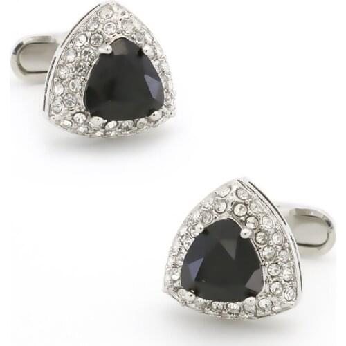 Triangle Design Luxurious Crystal Cufflinks Quality Brass Material Black Color Cuff Links Wholesale & Retail
