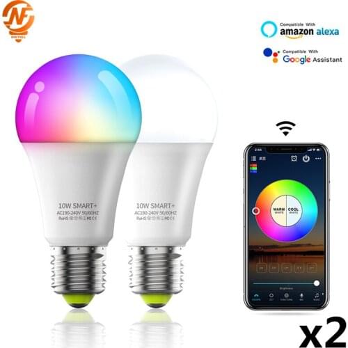 2pcs/lot Smart WIFI Light Led Bulb E27 Dimmable Lamp B22 App Vioce Control Work With Alexa Google Assistant LED Bulbs For Home
