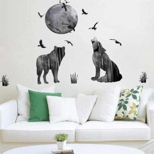 Horrifying Dark Ghost Forest Wolf Crow Wall Stickers Home Decor Living Room PVC Halloween Wall Decals Diy Mural Art Posters Gift