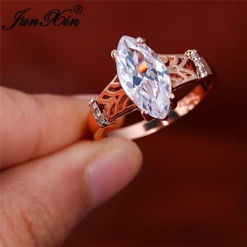 Vintage Marquise Cut Horse Eye Stone Big Crystal Rings For Women Rose Gold Wedding Bands White Zircon Engagement Ring Jewelry