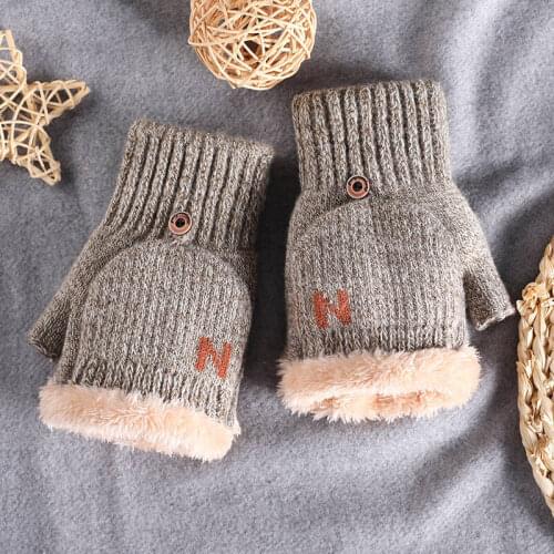 Knitted Half-finger Gloves for Men Women, Windproof, Warm, Cold-proof, Clamshell Thickening Velvet Winter Fashion Woolen Gloves