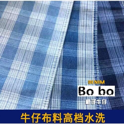 High grade washed thin check denim fabric
