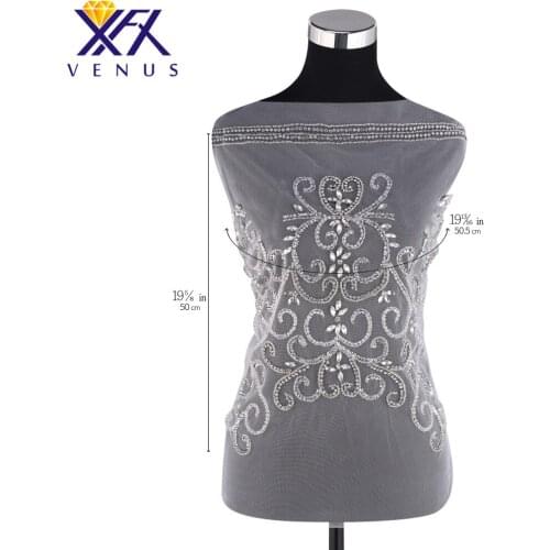 XINFANGXIU Unique Pure Handmade Beaded Rhinestones Embroidery Patch Beaded Applique Fabric Patch DIY Handcraft Apparel