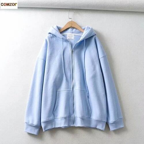 Loose INS women zipper hoodie fleece thick long sleeve autumn winter coats hooded hoodies woman top clothes harajuku