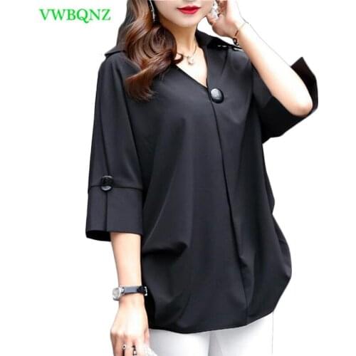Extra Large T-shirt Women Summer Loose Black Seven sleeves Tops T-shirts Korean Womens Chiffon Casual Pullover T-shirts 6XL A21