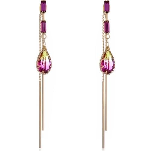 Dorado Crystal Zircon Water Drop Long Earrings For Women Retro New Copper Female Dangle Hanging Earring Fashion Ear Jewelry