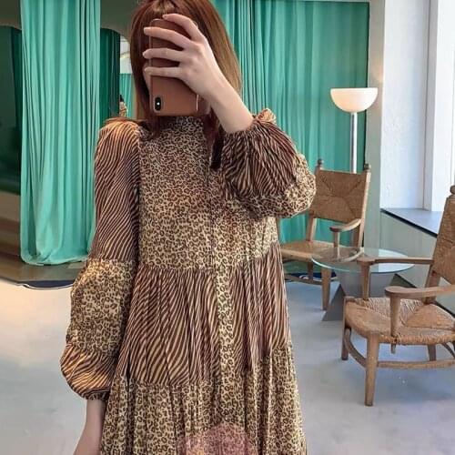 Plus Long maxi dress size autumn winter 2021 designer brand leopard printed vintage loose dresses vestito da donna robe femme za