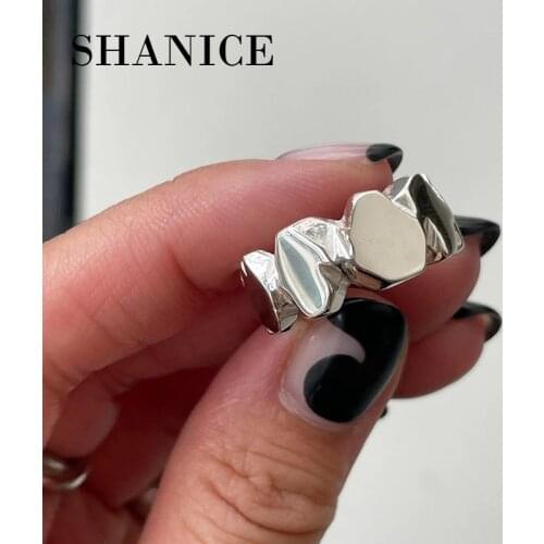 SHANICE S925 sterling silver open ring ins irregular opening stone ring popular personality for Women Hip Hop Jewelry