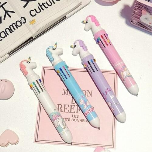 1PC Kawaii Cute Unicorn Pen Ballpoint Pens Marker 10 Ink Color Student School Office Supplies Stationery papeleria sl1124