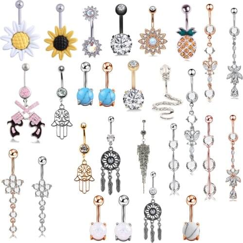 1pc Fashion Sexy Women Crystal Rhinestone Flower Navel Belly Button Ring Bar Body Piercing