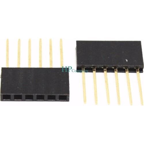 Free shipping 100PCS Female Single Row Pin Header Socket Connector Strip Copper 2.54mm 6Pin Long 1*T6 11MM