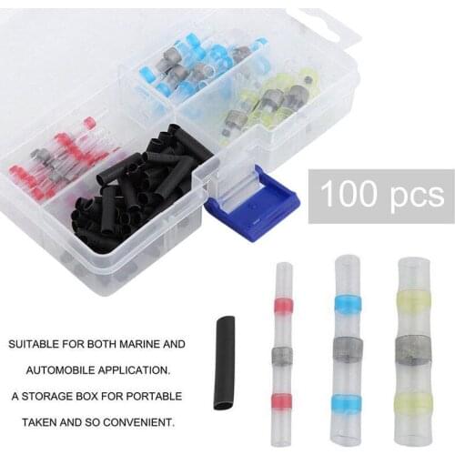100PCS Assorted Waterproof Heat Shrink Solder Seal Sleeve Splice Terminals Electrical Wire Connector Butt Connectors Kit