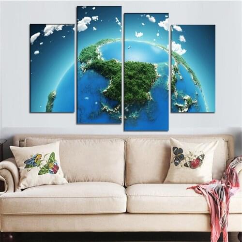 4 Panel HD Wall Pictures Green Planet Earth Posters Painting Canvas Art Modern Printed Unique Gift painting Decoration for Home