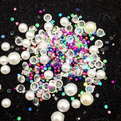 5 gram No holes ABS round imitation pearl minature beads rhinestone sequins Garment Beads Wedding sprinkles