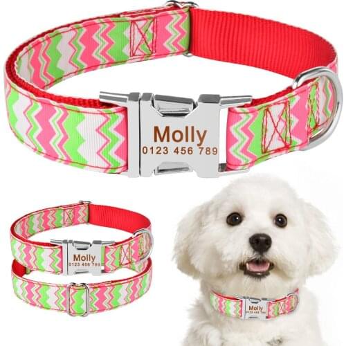 AiruiDog Personalized Dog Collar Fabric ID Name Tag Buckle Custom Engraved Puppy S M L