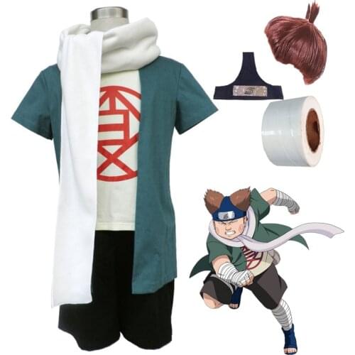 Anime Akimichi Choji Cosplay Costumes White Soft Scarf Headband Bandage Wig Set For Game Halloween Party Christmas Plus Size