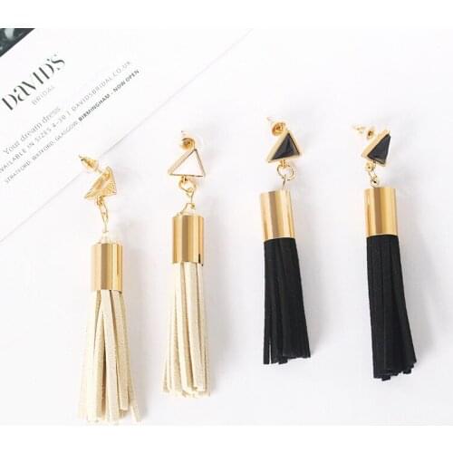 Long Earrings New Leather Tassel Earring For Women Geometric Statement Fringe Gold Color Triangle Drop Dangle Earrings Jewelry