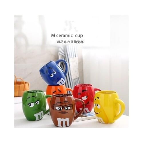 Export American Genuine M Beans Chocolate Beans Couple Creative Ceramic Mug Expressions Cartoon Coffee Cup Large Capacity Gift