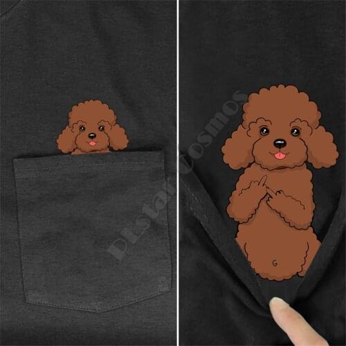 PLstar Cosmos T Shirt summer pocket Brown Poodle printed t-shirt men for women shirts tops funny cotton black tees