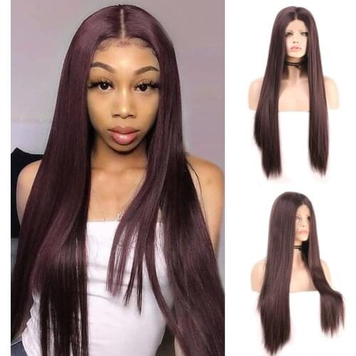 Charisma Long Straight Dark Burgundy Wigs Middle Part Synthetic Lace Front Wigs for Women High Temperature Hair Cosplay Wig