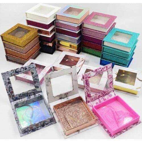 100pc square glitter eyelashes box custom your own logo eyelashes package mink lashes wholesale box with DHL/UPS fast express