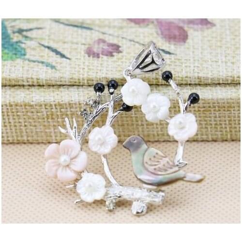 L049 Hot! Fashion abalone shells craft flower and bird pie pie pendant, Fit beautiful women DIY jewelry making Lucky gift girl