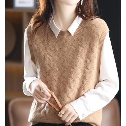 FRSEUCAG Hot new product O-neck cashmere wool vest solid color short ladies sleeveless sweater fashion all-match pullover