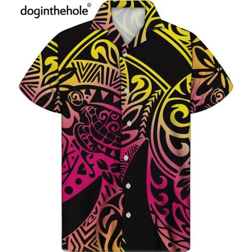 Doginthehole Gradient Color Mens Hawaii Shirts Vintage Samoa Tribal Print Casual Short Sleeve Beach Shirt Comfortable Tops