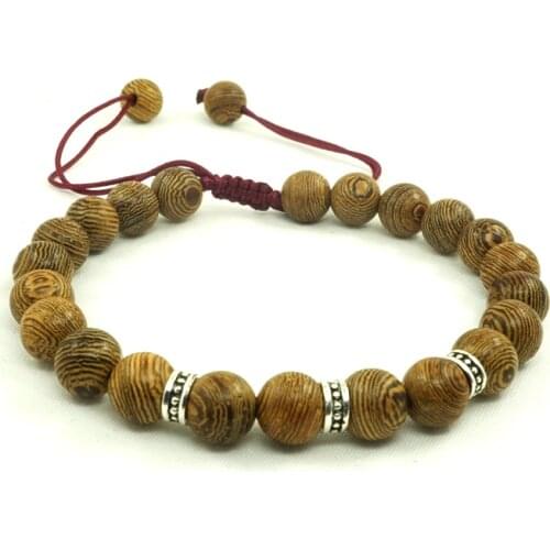Natural Wood Tibetan Bracelet Hand Braided Lucky Knots Bracelet For Men Women Carved Handmade Bracelet