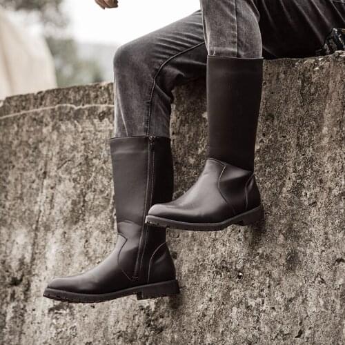 New Fashion Waterproof Back Zipper Long Military Boots for Men New Black Casual Leather Boots Quality Mans Winter Work Shoes