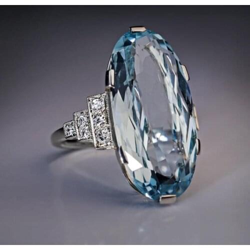 Huge Blue Crystal CZ Rings Silver Color Cubic Zirconia Champagne Party Jewelry for Women Girls Gift Dropshipping Wholesale