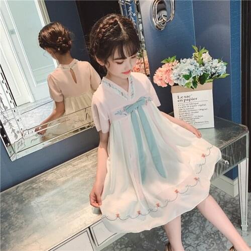 Girls Dress Elegant Chinese Style Kids Dresses for Girl Short Sleeve Summer Dress Children Clothing 4 6 8 10 12 14 Yrs