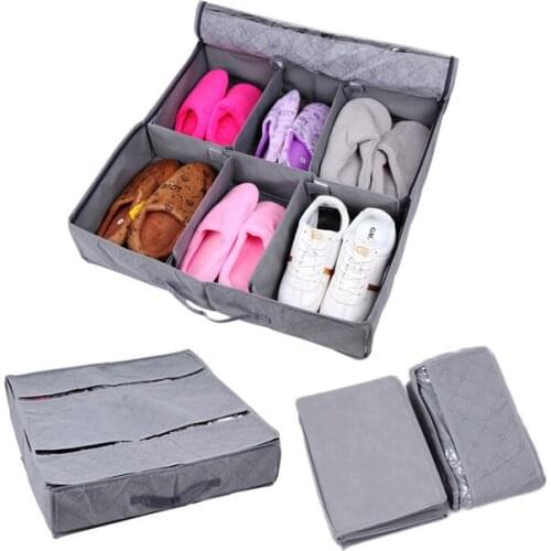 Adjustable Separate 6 Grids High Quality Bamboo Charcoal Nonwoven Paperboard Shoes Boxes Under Bed Organizer Box
